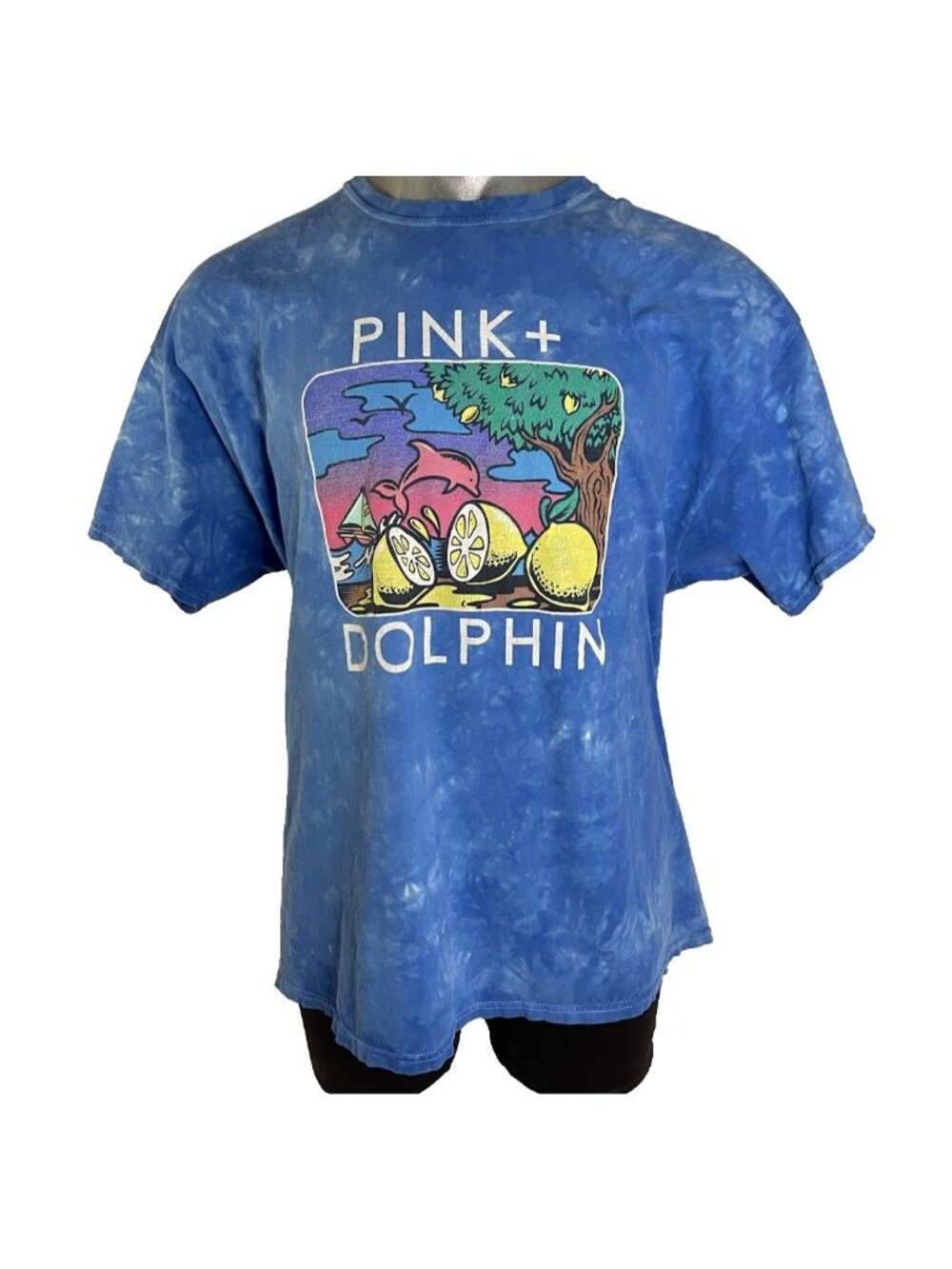 Pink Dolphin Lemon Tree Tie Dye T Shirt XL Blue Psychedelic Dolphin Graphic